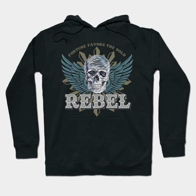 REBEL Skull Emblem - Fortune Favors The Bold Hoodie by Naumovski